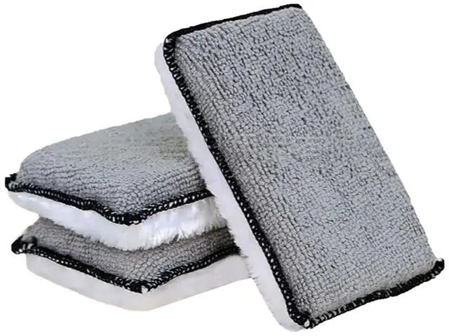 Main image of 3PCS Car Interior Scrubbing Sponge, 5" × 3" Double Sided Microfiber Car Wax Applicator Pad, Auto Leather Detailing Cleaning Kit, Washing Sponge for Cars, Wood, Marble, Motorcycle (Grey/White)