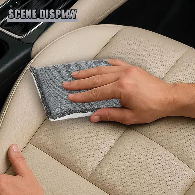 Alt view image 5 of 6 - 3PCS Car Interior Scrubbing Sponge, 5" × 3" Double Sided Microfiber Car Wax Applicator Pad, Auto Leather Detailing Cleaning Kit, Washing Sponge for Cars, Wood, Marble, Motorcycle (Grey/White)