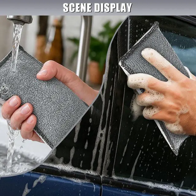 Alt view image 6 of 6 - 3PCS Car Interior Scrubbing Sponge, 5" × 3" Double Sided Microfiber Car Wax Applicator Pad, Auto Leather Detailing Cleaning Kit, Washing Sponge for Cars, Wood, Marble, Motorcycle (Grey/White)