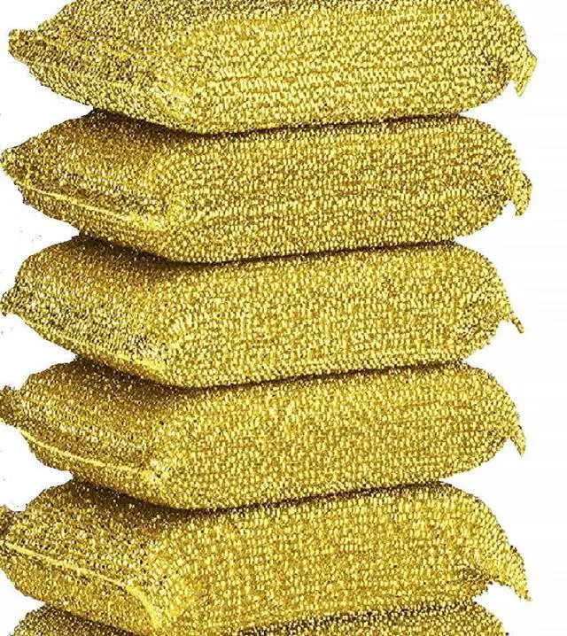 Main image of 6 Pieces Non-Scratch Scrub Sponges Pads, Cleaning Scrub Sponge, Dish Wash Sponge, Kitchen Sponge, Multi-Use Heavy Duty Scrub Sponge - Gold