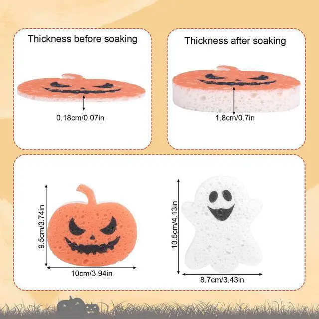 Alt view image 2 of 7 - 4pcs Halloween Kitchen Sponges, Cute Pumpkin Ghost Halloween Fall Cleaning Spongelle Loofah Non Scratch Household for Kitchen Dish Pots Pans
