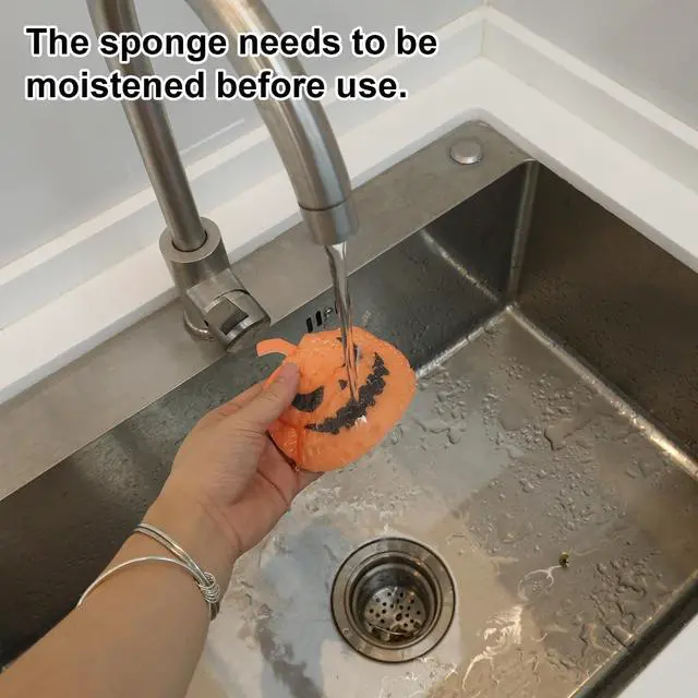 Alt view image 4 of 7 - 4pcs Halloween Kitchen Sponges, Cute Pumpkin Ghost Halloween Fall Cleaning Spongelle Loofah Non Scratch Household for Kitchen Dish Pots Pans