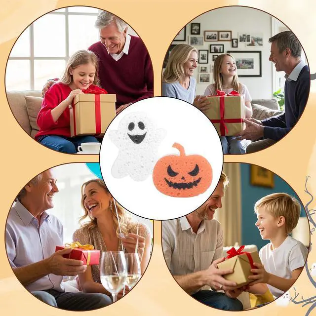 Alt view image 7 of 7 - 4pcs Halloween Kitchen Sponges, Cute Pumpkin Ghost Halloween Fall Cleaning Spongelle Loofah Non Scratch Household for Kitchen Dish Pots Pans