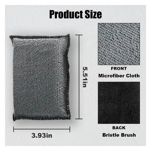 Alt view image 2 of 6 - 3PCS 5"×3" Car Interior Scrubbing Sponges, Microfiber Car Wash Sponges, Auto Detailing Scrub Pads, Interior Cleaning Sponges for Car Leather, Plastic, Vinyl, Upholstery (Gray Black)