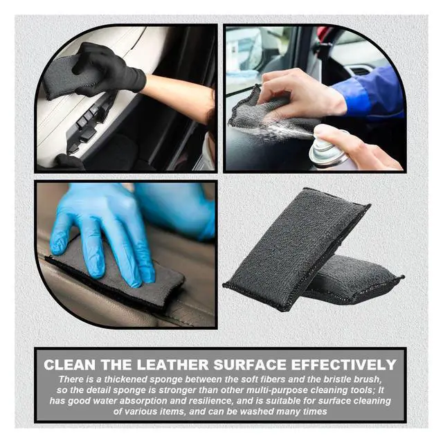 Alt view image 5 of 6 - 3PCS 5"×3" Car Interior Scrubbing Sponges, Microfiber Car Wash Sponges, Auto Detailing Scrub Pads, Interior Cleaning Sponges for Car Leather, Plastic, Vinyl, Upholstery (Gray Black)