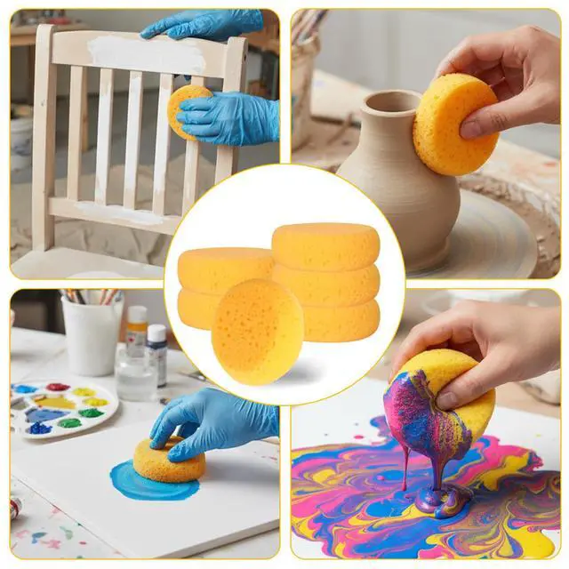 Alt view image 3 of 7 - 6Pcs Pottery Sponges for Clay, 2.5inch Round Craft Small Yellow Painting Sponge, Synthetic Sponges for Pottery and Cleaning Horse Saddle, Watercolors Painting Sponge, Pottery Tools and Supplies