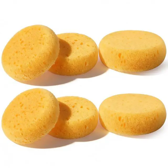 Main image of 6 PCS Clay Sponges Elasticity Pottery Sponges Round Cleaning Soap Sponge Soft Yellow Artists Sponge for Kitchen Shoes Leather Care Painting