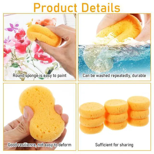 Alt view image 3 of 7 - 6 PCS Clay Sponges Elasticity Pottery Sponges Round Cleaning Soap Sponge Soft Yellow Artists Sponge for Kitchen Shoes Leather Care Painting