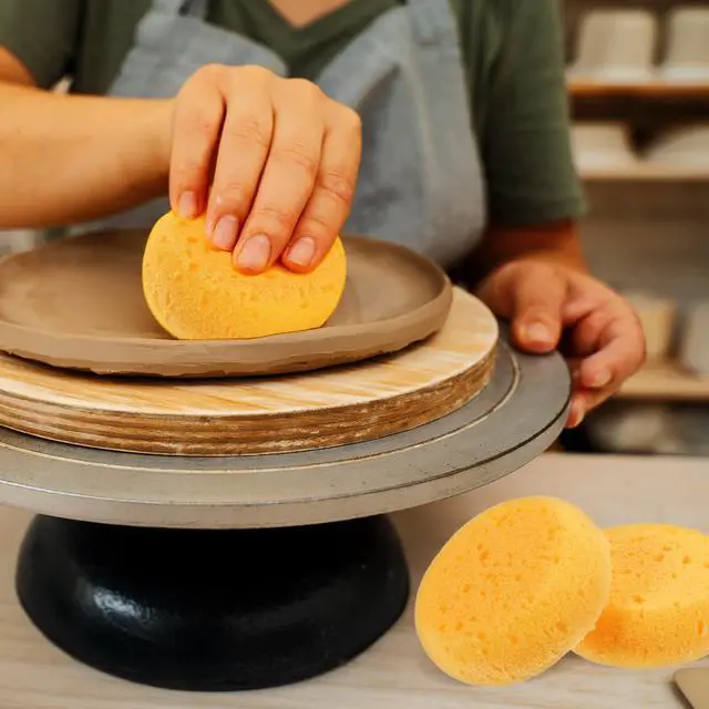 Alt view image 4 of 7 - 6 PCS Clay Sponges Elasticity Pottery Sponges Round Cleaning Soap Sponge Soft Yellow Artists Sponge for Kitchen Shoes Leather Care Painting