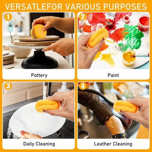 Alt view image 5 of 7 - 6 PCS Clay Sponges Elasticity Pottery Sponges Round Cleaning Soap Sponge Soft Yellow Artists Sponge for Kitchen Shoes Leather Care Painting