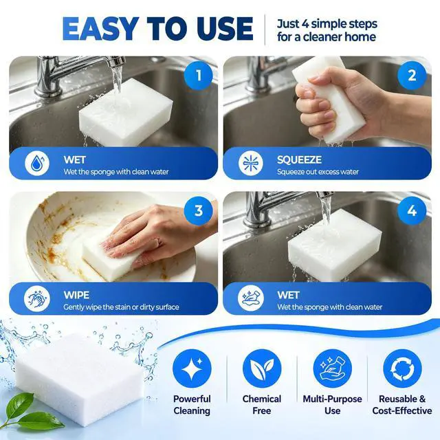 Alt view image 4 of 7 - Eco-Friendly Magic Eraser Sponge 10 Pack - Long Lasting Cleaning Sponge for Home Use - Kitchen Bathroom Tile Grout Stain Remover