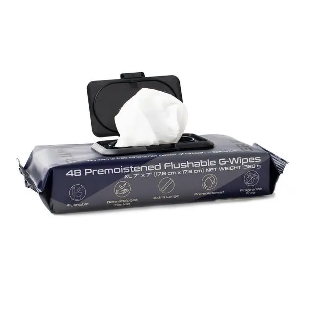 Alt view image 5 of 6 - G-Wipes: Flushable Wipes for Men - 48 Extra-Large Unscented Wipe, Pre-Moistened, Vitamin E & Aloe Vera, Biodegradable, Body Hygiene, for Daily Use, Resealable Hard Top