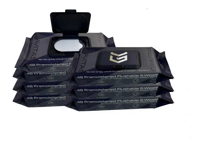 Alt view image 6 of 6 - G-Wipes: Flushable Wipes for Men - 48 Extra-Large Unscented Wipe, Pre-Moistened, Vitamin E & Aloe Vera, Biodegradable, Body Hygiene, for Daily Use, Resealable Hard Top