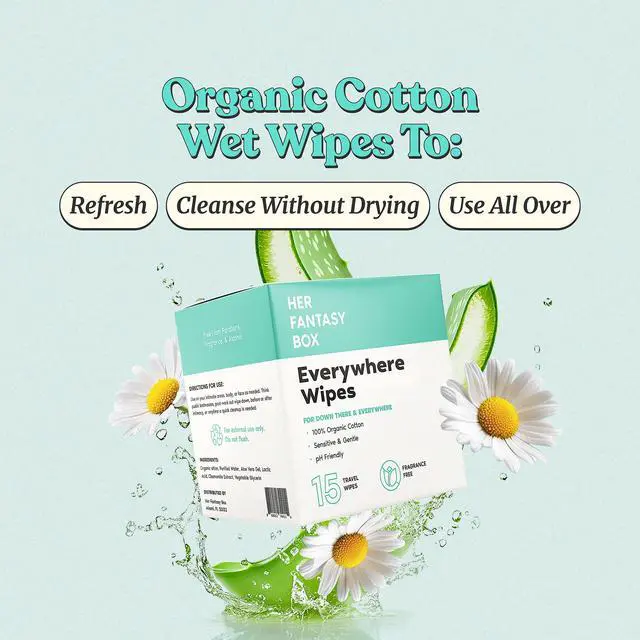 Alt view image 2 of 7 - | Everywhere Wipes 100% Organic Cotton, Gentle & Refreshing, pH-Balanced, Fragrance-Free, Plant-Powered for Body, Face & Intimate Areas, Ideal for Sensitive Skin - 1 Pack, 15 Wipes