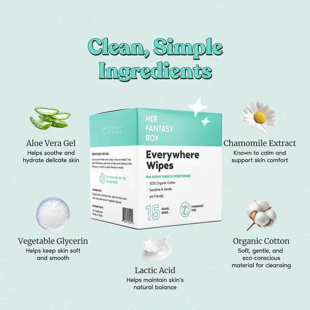 Alt view image 4 of 7 - | Everywhere Wipes 100% Organic Cotton, Gentle & Refreshing, pH-Balanced, Fragrance-Free, Plant-Powered for Body, Face & Intimate Areas, Ideal for Sensitive Skin - 1 Pack, 15 Wipes