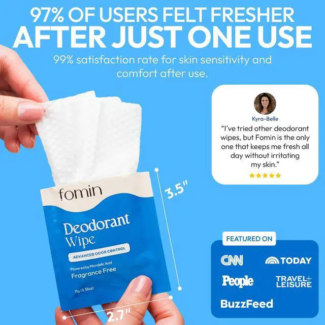 Alt view image 5 of 7 - Acidified Travel Deodorant Wipes For Women & Men - 15 Count - Fragrance Free - pH Balanced, Mini Deodorant Travel Size - Plastic-Free, Individually Wrapped Underarm Body Wipes