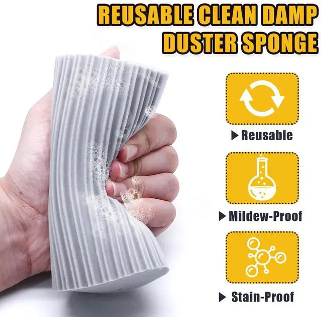 Alt view image 3 of 7 - 4Pcs Reusable Damp Clean Duster Sponge, Gray and Yellow