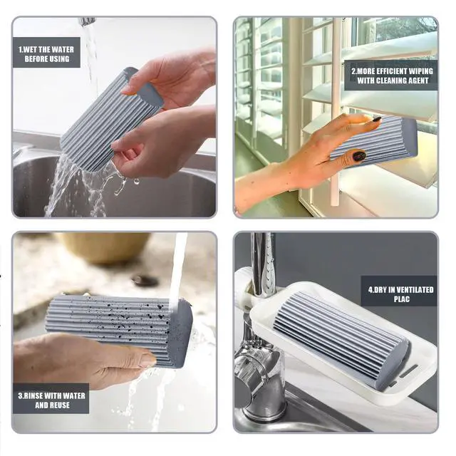 Alt view image 5 of 7 - 4Pcs Reusable Damp Clean Duster Sponge, Gray and Yellow