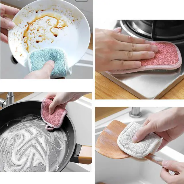 Alt view image 2 of 7 - 4 Pack Kitchen Scrub Sponge Dual Action Washing Up Cleaner Heavy Duty Scouring Pads Household Cleaning Wash Cloth (4)