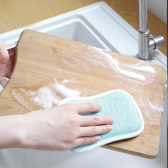 Alt view image 3 of 7 - 4 Pack Kitchen Scrub Sponge Dual Action Washing Up Cleaner Heavy Duty Scouring Pads Household Cleaning Wash Cloth (4)
