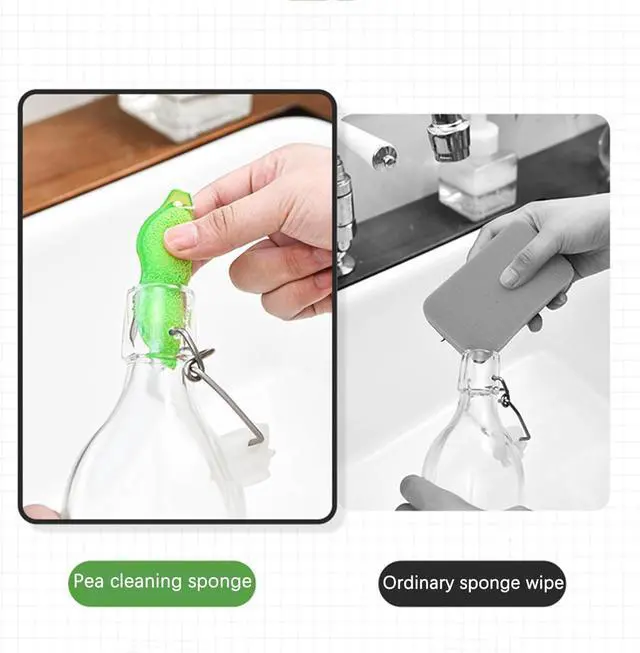 Alt view image 7 of 7 - 3 Pcs Green Multipurpose Bean Shaped Sponge Set, Heat Resistant Bottle and Internal Cleaning Sponges, Reusable entreprises Bottle Cleaning Tools, Household Cleaning Sponges