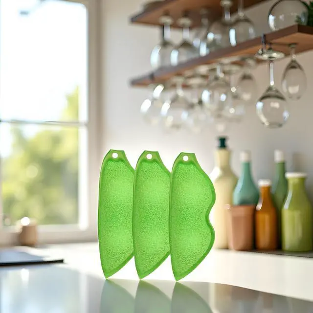 Alt view image 3 of 7 - 3 Pcs Green Multipurpose Bean Shaped Sponge Set, Heat Resistant Bottle and Internal Cleaning Sponges, Reusable entreprises Bottle Cleaning Tools, Household Cleaning Sponges