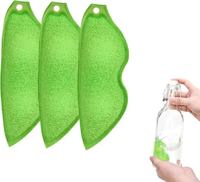 Alt view image 6 of 7 - 3 Pcs Green Multipurpose Bean Shaped Sponge Set, Heat Resistant Bottle and Internal Cleaning Sponges, Reusable entreprises Bottle Cleaning Tools, Household Cleaning Sponges