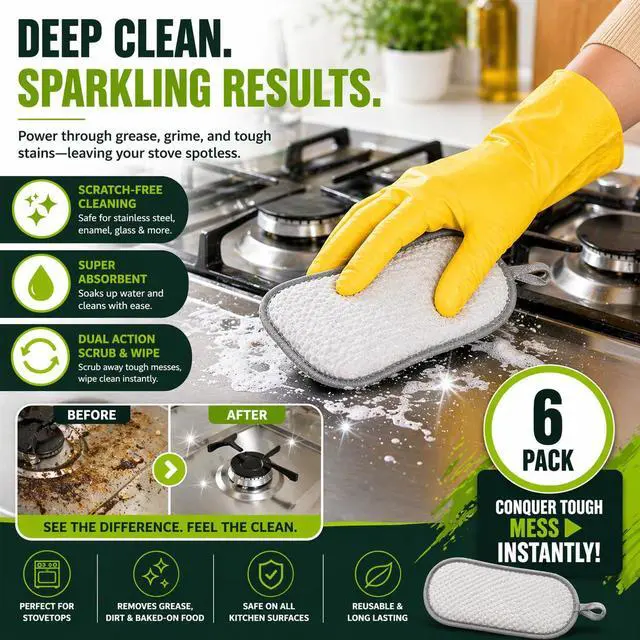 Alt view image 7 of 7 - Sponges Kitchen Dish Dual-Sided Sponge for Washing Dishes Cleaning Kitchen, All-Purpose, 6 Pack, Non Scratch, Rough Scrubbers Side for Non-Stick Cookware, Soft Microfiber Scrub Side for Dishes
