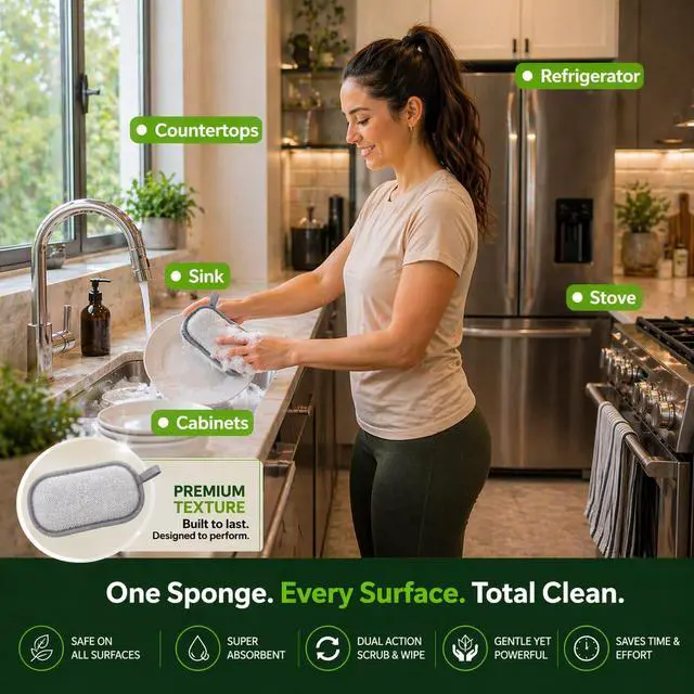 Alt view image 6 of 7 - Sponges Kitchen Dish Dual-Sided Sponge for Washing Dishes Cleaning Kitchen, All-Purpose, 6 Pack, Non Scratch, Rough Scrubbers Side for Non-Stick Cookware, Soft Microfiber Scrub Side for Dishes