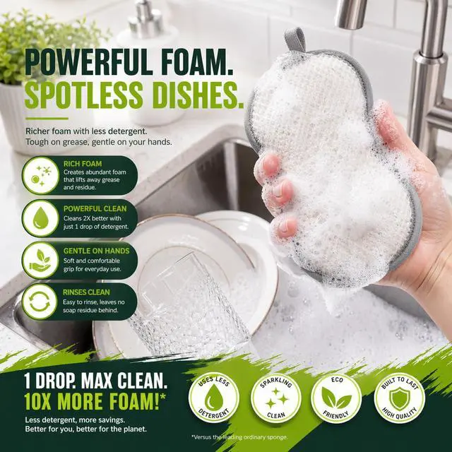Alt view image 5 of 7 - Sponges Kitchen Dish Dual-Sided Sponge for Washing Dishes Cleaning Kitchen, All-Purpose, 6 Pack, Non Scratch, Rough Scrubbers Side for Non-Stick Cookware, Soft Microfiber Scrub Side for Dishes