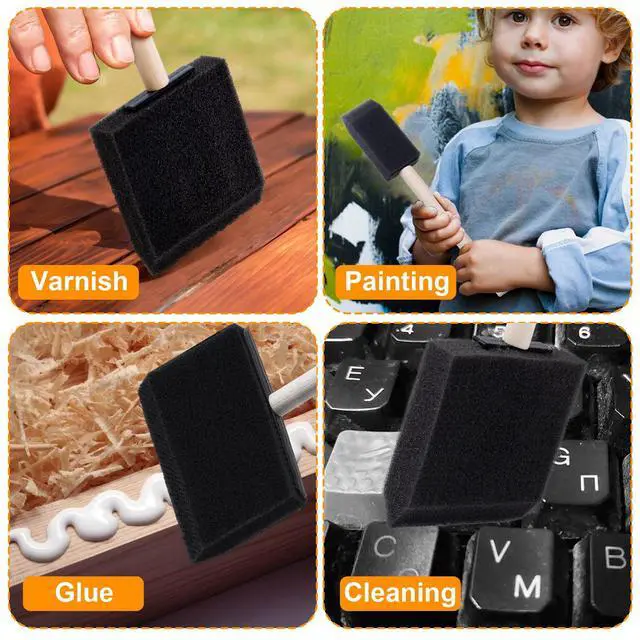 Alt view image 6 of 6 - 5 Pcs Foam Paint Brushes, 5 Sizes (4", 3", 2", 1.6'', 1"), Black