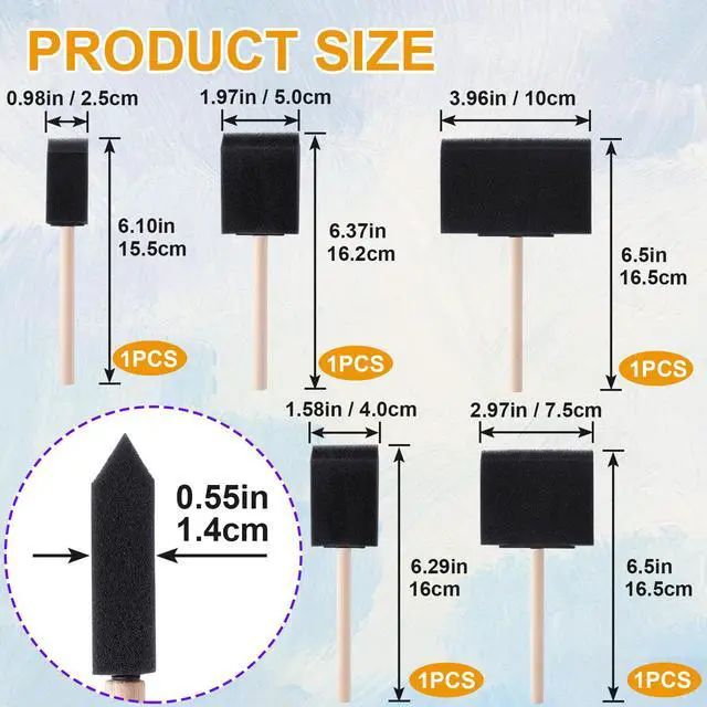 Alt view image 2 of 6 - 5 Pcs Foam Paint Brushes, 5 Sizes (4", 3", 2", 1.6'', 1"), Black