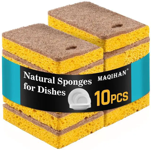 Main image of 10PCS Natural Sponges for Dishes - Biodegradable Sponges Kitchen Eco Friendly Dish Sponge Non-Scratch Sponges for Cleaning Kitchen
