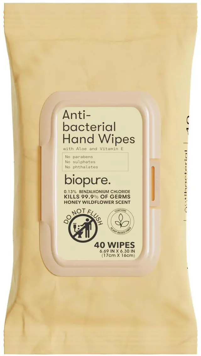 Main image of Antibacterial Hand Wipes - Antibacterial Wipes With Aloe and Vitamin E | 6.69 x 6.3 in Antibacterial Wet Wipes |No Parabens, Sulfates or Phthalates, Kills 99.9% of Germs Honey Wildflower 40 Ct