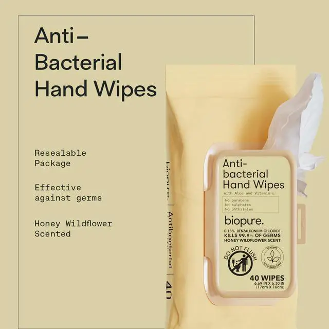 Alt view image 2 of 7 - Antibacterial Hand Wipes - Antibacterial Wipes With Aloe and Vitamin E | 6.69 x 6.3 in Antibacterial Wet Wipes |No Parabens, Sulfates or Phthalates, Kills 99.9% of Germs Honey Wildflower 40 Ct