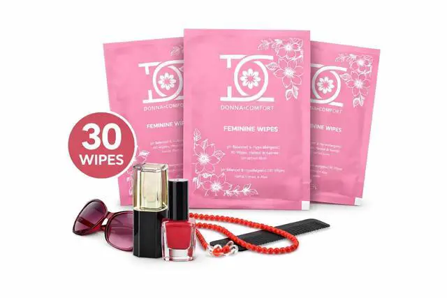 Alt view image 5 of 5 - Flushable Feminine Wipes for Sensitive Skin pH Balanced, Fragrance-Free Intimate Wipes with Aloe Vera & Vitamin E, Individually Wrapped Travel Size (30 Count)