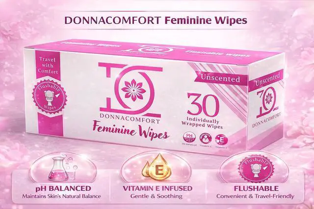 Alt view image 3 of 5 - Flushable Feminine Wipes for Sensitive Skin pH Balanced, Fragrance-Free Intimate Wipes with Aloe Vera & Vitamin E, Individually Wrapped Travel Size (30 Count)