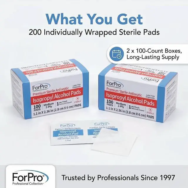 Alt view image 2 of 7 - Alcohol Prep Pads, 200-Count Sterile Alcohol Wipes Individually Wrapped, 70% Isopropyl, Medium 2-Ply Medical Grade Antiseptic Pads, Latex-Free, First Aid & Injection Prep, Gamma Sterilized