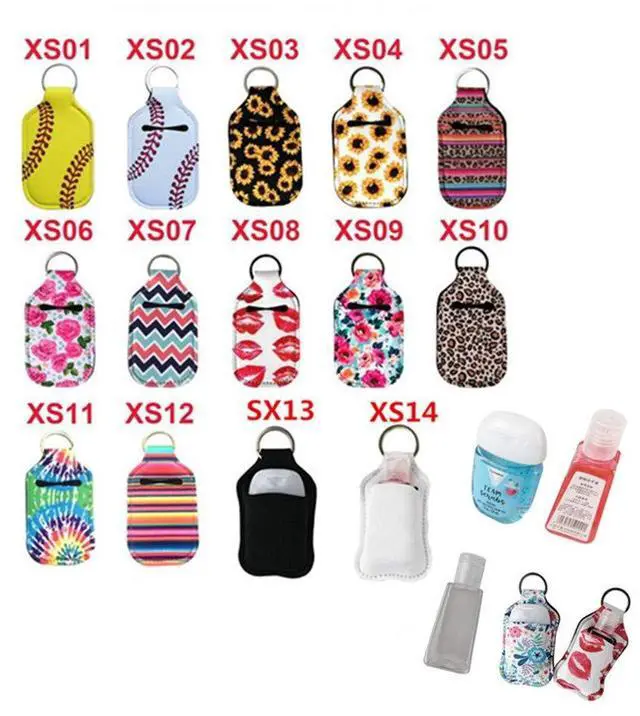 Alt view image 3 of 3 - 4 Piece Bottle Holder Keyring Neoprene Keychain for 30ML Gym Shampoo Soap Perfume and Liquids Travel Containers