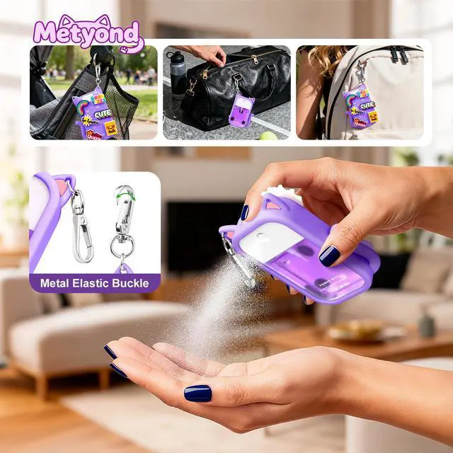 Alt view image 5 of 7 - Silicone Case Compatible with Touchland Hand Sanitizer Spray 1 FL OZ/30ML, Portable Cat-shaped Case with 6 Charms and Keychain, Cute Hand Sanitizer Spray Accessory (1PCS Purple)