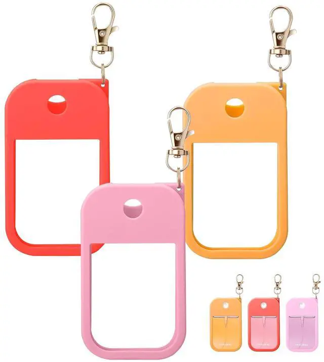 Main image of 3piece Silicone Case Compatible With Touchland Hand Sanitizer Spray, Protective Case With Keychain For Spray 1 Fl Oz, Travel Size, Compatible With Power Mist & Glow Mist (Red,Pink,Orange)