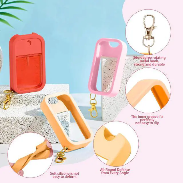 Alt view image 2 of 7 - 3piece Silicone Case Compatible With Touchland Hand Sanitizer Spray, Protective Case With Keychain For Spray 1 Fl Oz, Travel Size, Compatible With Power Mist & Glow Mist (Red,Pink,Orange)