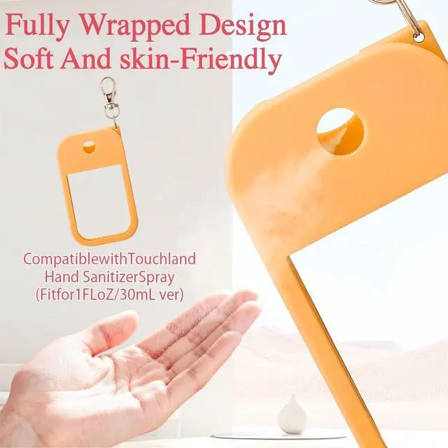 Alt view image 6 of 7 - 3piece Silicone Case Compatible With Touchland Hand Sanitizer Spray, Protective Case With Keychain For Spray 1 Fl Oz, Travel Size, Compatible With Power Mist & Glow Mist (Red,Pink,Orange)
