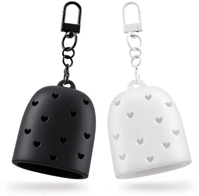 Main image of Black and White 2 Pack Cute & Stylish Hand Sanitizer Holders, Compatible with Bath & Body Works PocketBac, Hollow Heart Design, Easy Clip-On Keychain for Bags, Snug Fit Won't Fall Off