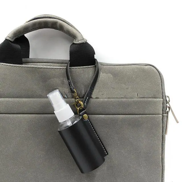 Alt view image 6 of 7 - Disinfectant Holder - 60ml Sanitizing Spray Bottle Bag Holder - Belt Loops, Clip On Backpacks & Purses -(Reusable White Bottles) (Black Bottle Sleeve)