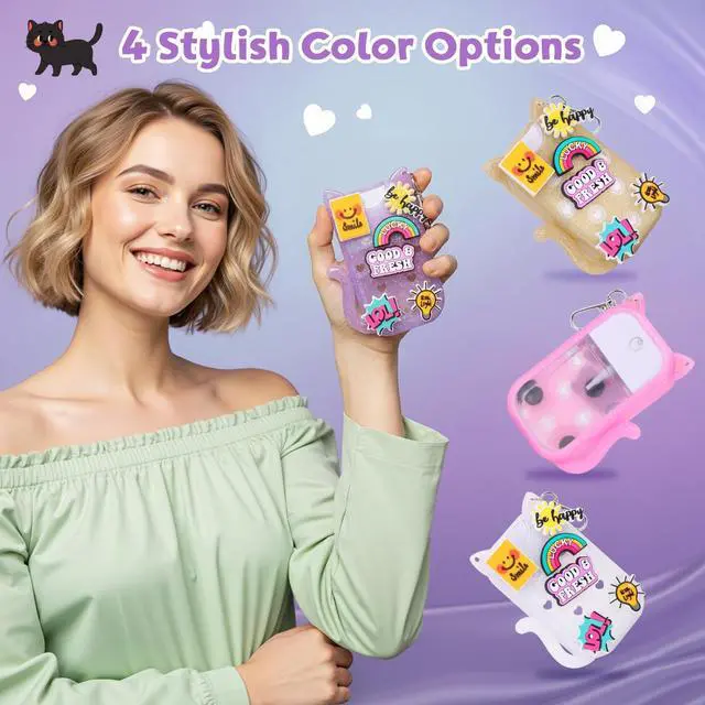 Alt view image 5 of 6 - Glitter Silicone Holder Case Compatible with Hand Sanitizer Spray 1 Fl. OZ., Adorable Cat-Shaped Keychain with 6 Charms (Purple)