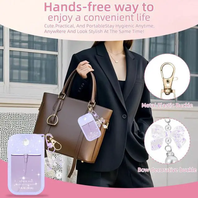 Alt view image 7 of 7 - Hand Sanitizer Spray Case Compatible with Touchland Power Mist 1 oz(30 ml) - with Bow Keychain Silicone Protective Cover Accessories for Touchland (Glittery Purple)