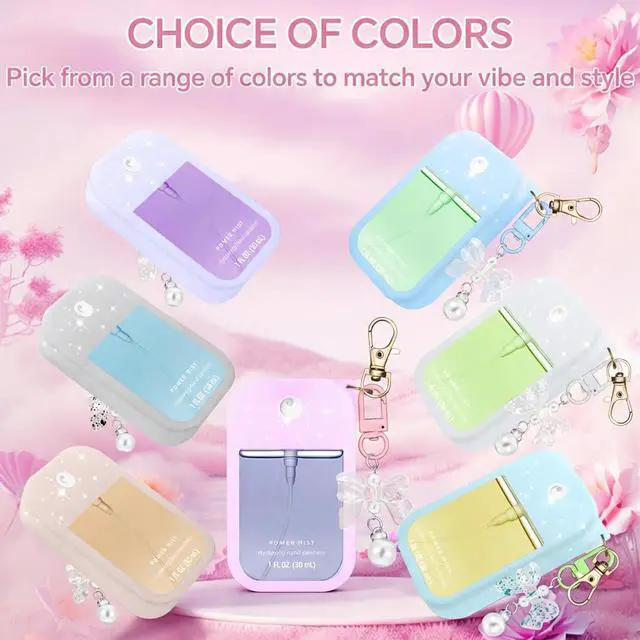 Alt view image 5 of 7 - Hand Sanitizer Spray Case Compatible with Touchland Power Mist 1 oz(30 ml) - with Bow Keychain Silicone Protective Cover Accessories for Touchland (Glittery Purple)