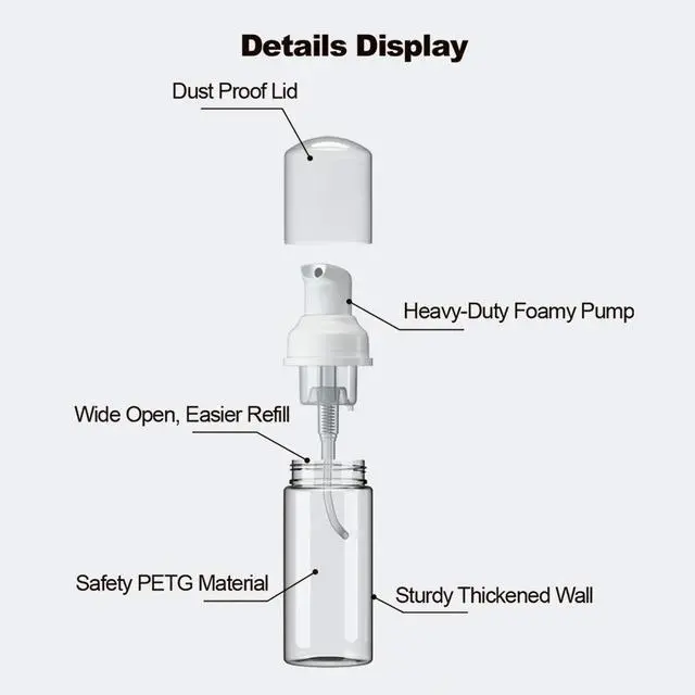 Alt view image 3 of 6 - 2 Pcs Empty Foam Pump Bottle 2oz/60ml Travel Size Plastic Pump Bottle Soap Bottle Portable Small Hand Sanitizer Dispenser Bottles, Refillable Clear Instant Foaming Bottles for Hand Lotion Shampoo
