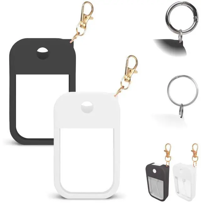 Main image of 2 PCS Soft Silicone Case for Touchland Power Mist (1FL. OZ./30 mL), Protective and Stylish Case with Keychain Compatible with Touchland Hand Sanitizer Spray (White/Black)
